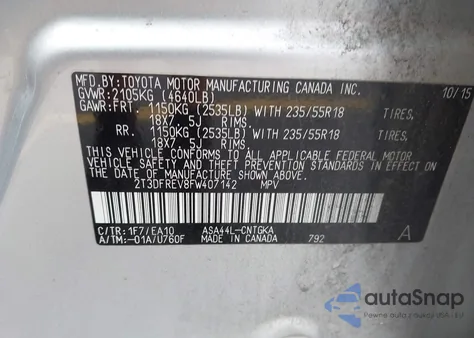 2015 Toyota Rav4 Limited from USA, damaged, VIN 2T3DFREV8FW407142